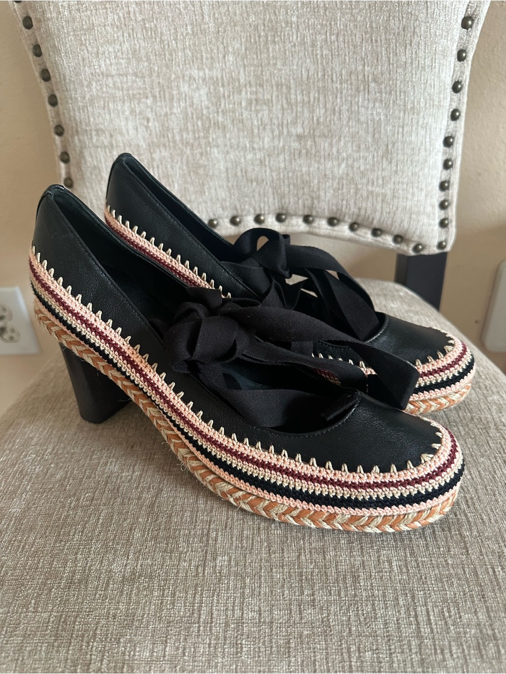 Ulla Johnson The Faustine Ribbon And  Crochet Heels  Size 10